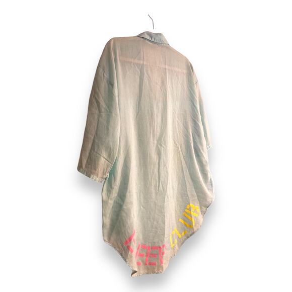 Vintage 80s ESleep Blue Pink Intimates Button Down Night Sleep Shirt Size Medium - Picture 15 of 16